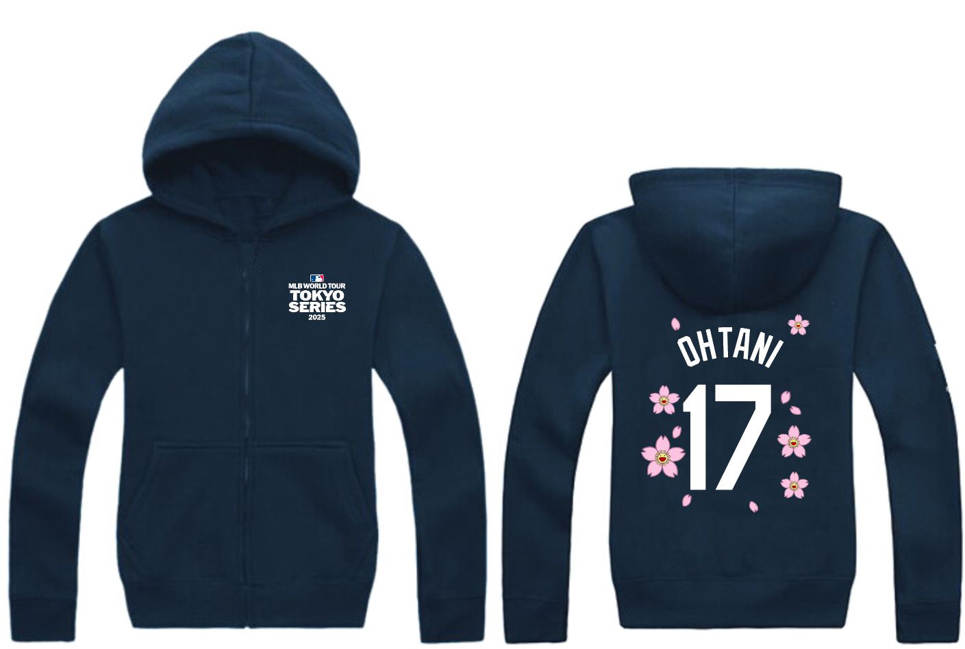 Men Los Angeles Dodgers 17 Ohtani Dark Blue Zipper hoodie 2025 MLB Jersey style 1